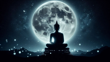 Buddha with moon, Ai generated image