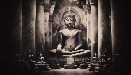 Vintage Buddha photograph, Ai generated imageの写真素材