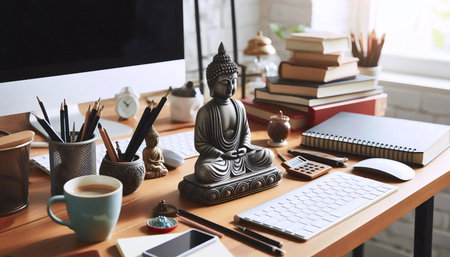 Office Buddha placement, Ai generated imageの写真素材