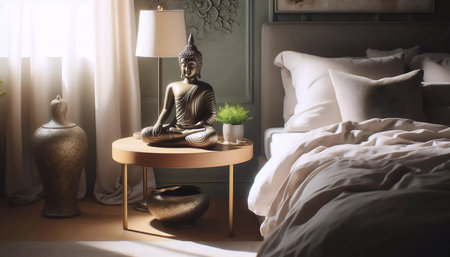 Bedroom Buddha serenity, Ai generated imageの写真素材