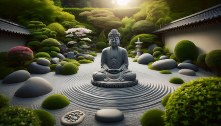 Rock garden Buddha, Ai generated imageの写真素材