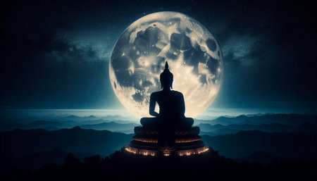 Buddha with moon, Ai generated imageの写真素材