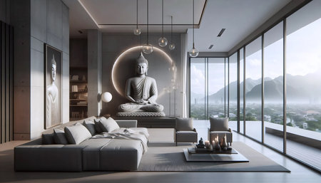 Modern interior Buddha, Ai generated image