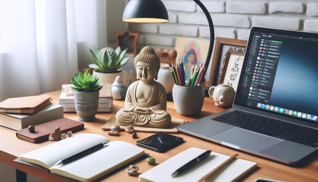 Office Buddha placement, Ai generated imageの写真素材