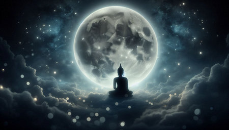 Buddha with moon, Ai generated imageの写真素材