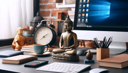 Office Buddha placement, Ai generated imageの写真素材