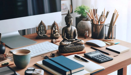 Office Buddha placement, Ai generated imageの写真素材