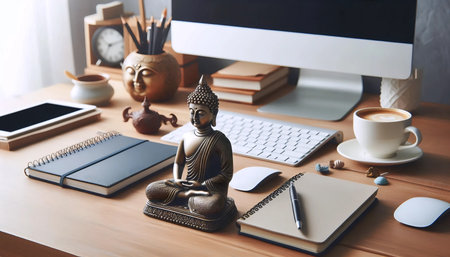 Office Buddha placement, Ai generated imageの写真素材
