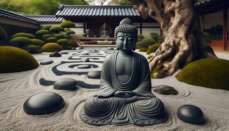 Rock garden Buddha, Ai generated imageの写真素材