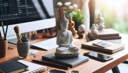 Office Buddha placement, Ai generated imageの写真素材
