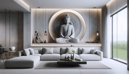 Modern interior Buddha, Ai generated image