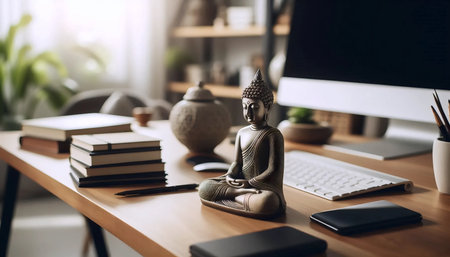 Office Buddha placement, Ai generated imageの写真素材