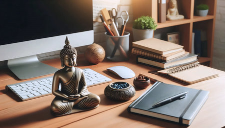 Office Buddha placement, Ai generated imageの写真素材