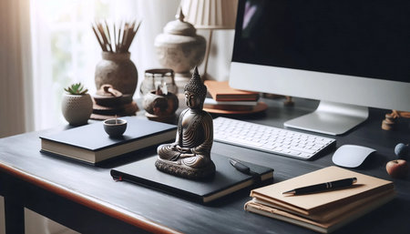 Office Buddha placement, Ai generated imageの写真素材
