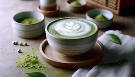 Matcha latte ceramic cup, Ai generated image