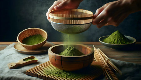 Sifting matcha powder, Ai generated imageの写真素材