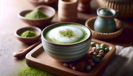 Matcha latte ceramic cup, Ai generated imageの写真素材