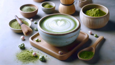 Matcha latte ceramic cupの写真素材