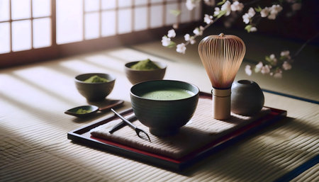 Traditional matcha preparationの写真素材