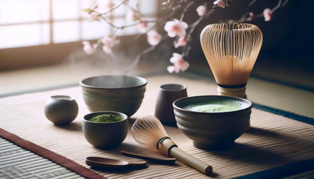Traditional matcha preparation, Ai generated imageの写真素材