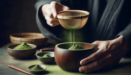 Sifting matcha powder, Ai generated imageの写真素材