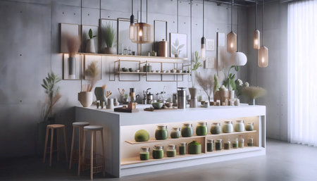 Modern matcha bar, Ai generated imageの写真素材