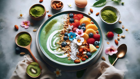 Matcha smoothie bowl, Ai generated imageの写真素材