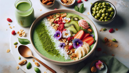 Matcha smoothie bowl, Ai generated imageの写真素材