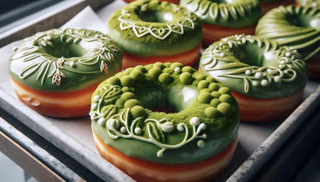 Matcha donuts, Ai generated imageの写真素材