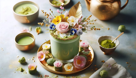 Matcha floral decor, Ai generated imageの写真素材