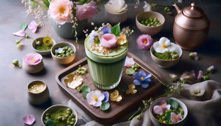 Matcha floral decor, Ai generated imageの写真素材
