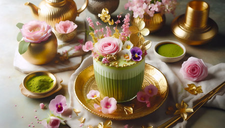 Matcha floral decor, Ai generated image