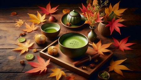 Autumn matcha style, Ai generated imageの写真素材