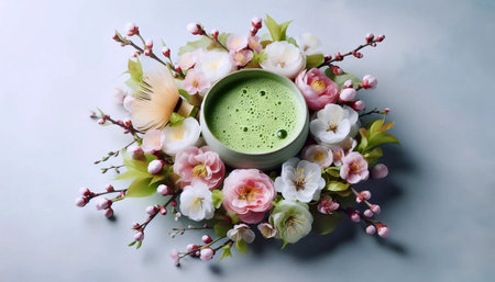 Spring matcha composition, Ai generated imageの写真素材