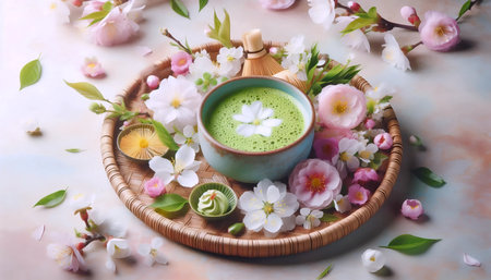Spring matcha composition, Ai generated imageの写真素材