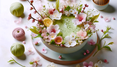 Spring matcha composition, Ai generated imageの写真素材