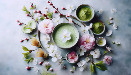 Spring matcha composition, Ai generated imageの写真素材