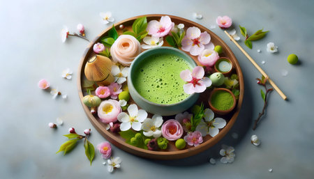 Spring matcha composition, Ai generated imageの写真素材
