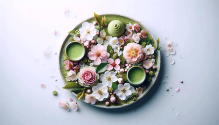 Spring matcha composition, Ai generated imageの写真素材