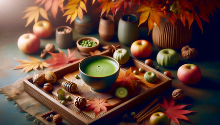 Autumn matcha style, Ai generated imageの写真素材