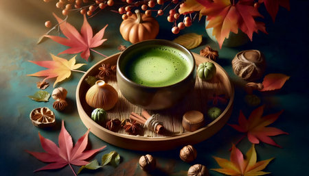 Autumn matcha style, Ai generated imageの写真素材