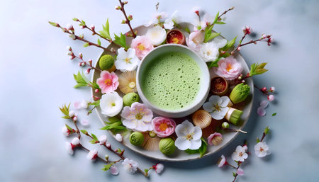 Spring matcha composition, Ai generated imageの写真素材