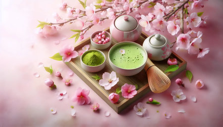 Matcha cherry blossoms, Ai generated imageの写真素材