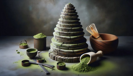 Matcha powder stack, Ai generated imageの写真素材