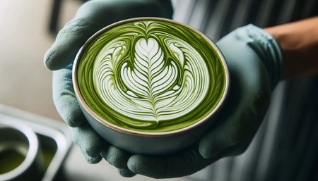 Matcha latte art, Ai generated imageの写真素材
