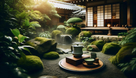 Matcha Japanese gardenの写真素材