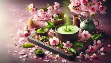 Matcha cherry blossoms, Ai generated imageの写真素材
