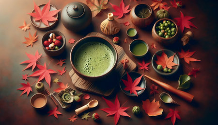 Matcha maple leaves, Ai generated imageの写真素材