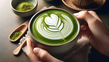 Matcha latte art, Ai generated imageの写真素材
