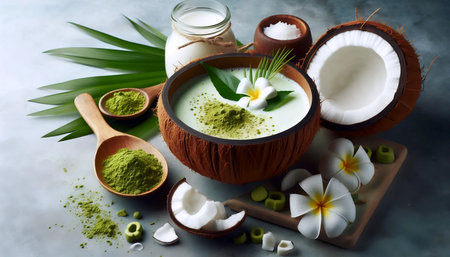 Matcha with coconut, Ai generated imageの写真素材